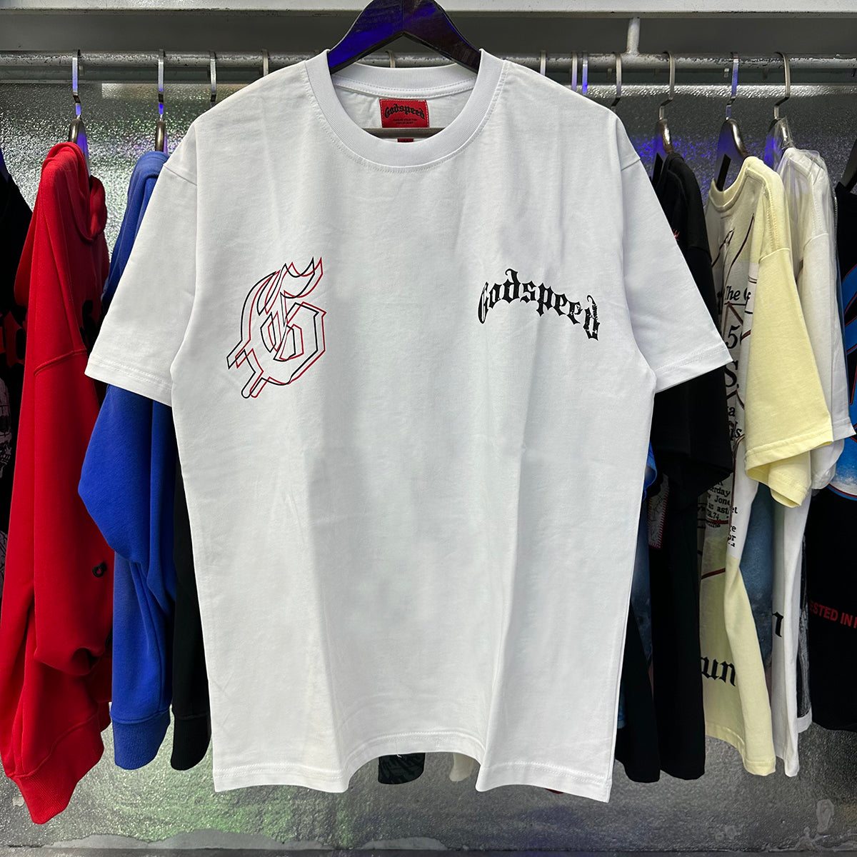Godspeed T-shirts Double Sided Skull Face Printed Cotton Casual Short Sleeve Men and Women