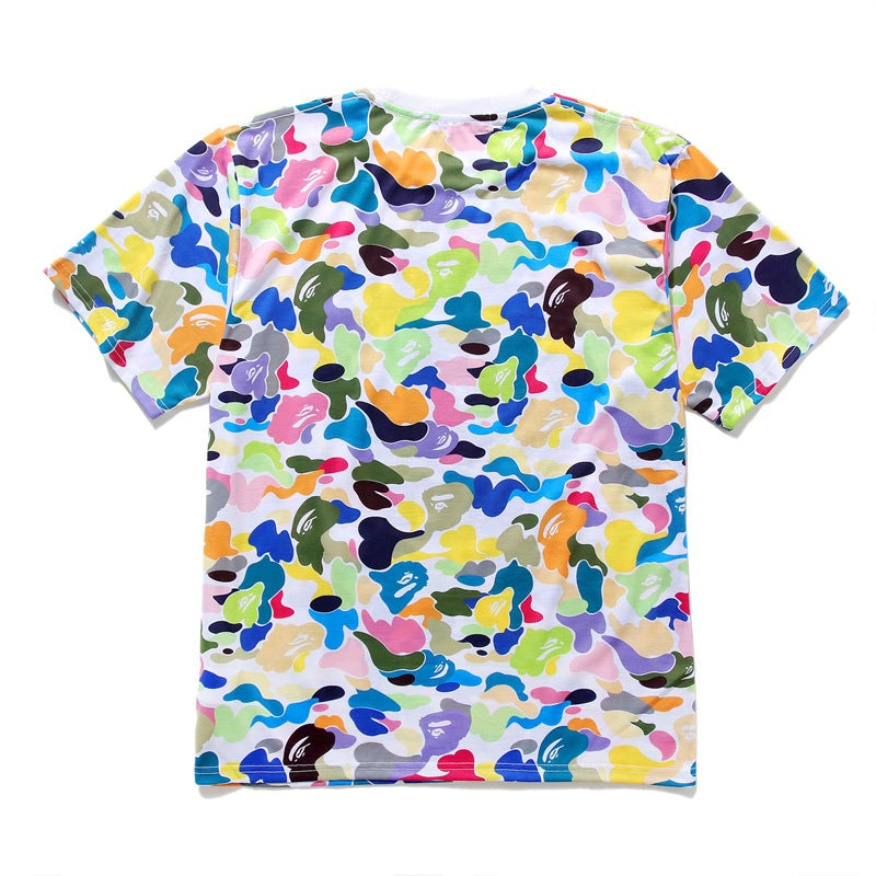 Bape Bearbrick T-Shirt Cartoon Printed Color T-Shirt Casual Loose Men And Women Same Style