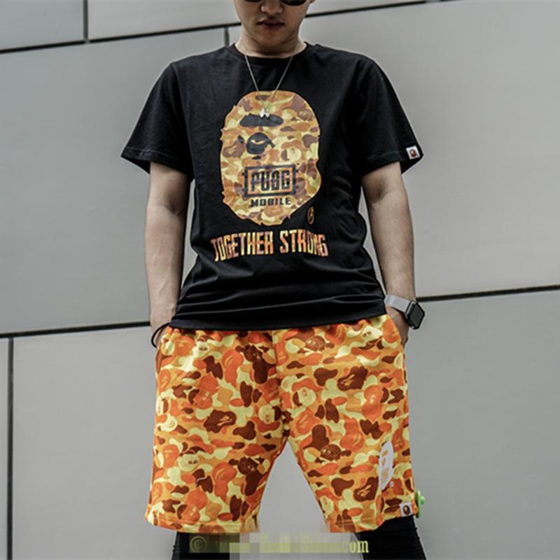 Bathing Ape Shorts Orange Camouflage Cotton Shorts Men Teenagers Student Cropped Shorts