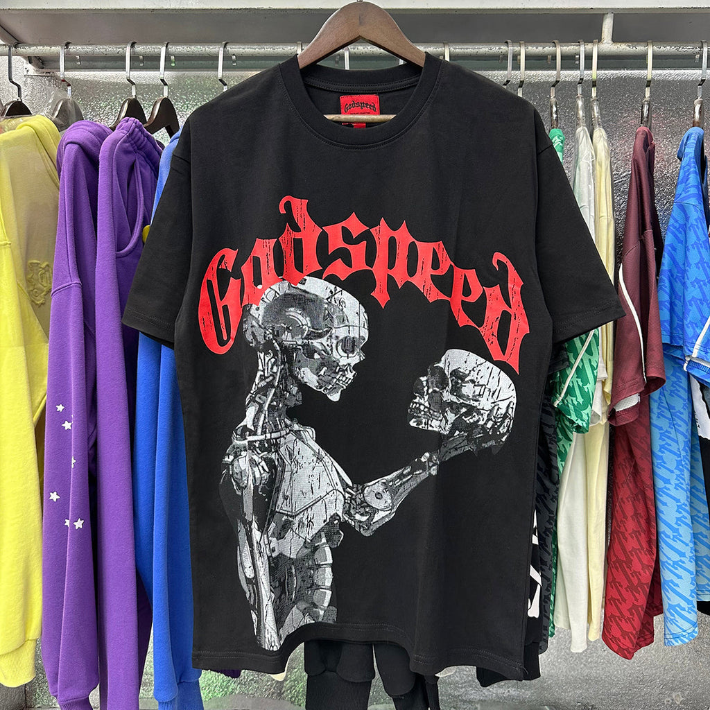Godspeed T-shirts Technology Gaze Skull Printing Cotton Casual Short Sleeve Men and Women