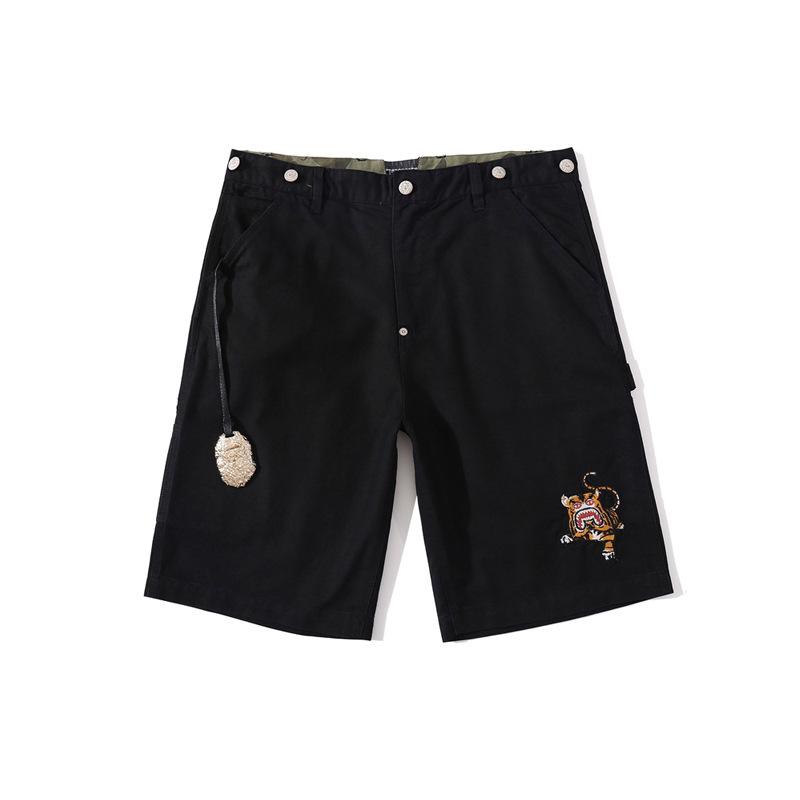 Bathing Ape Shorts Shark Head Embroidery Tiger Head Tooling Shorts Men's Casual Pants
