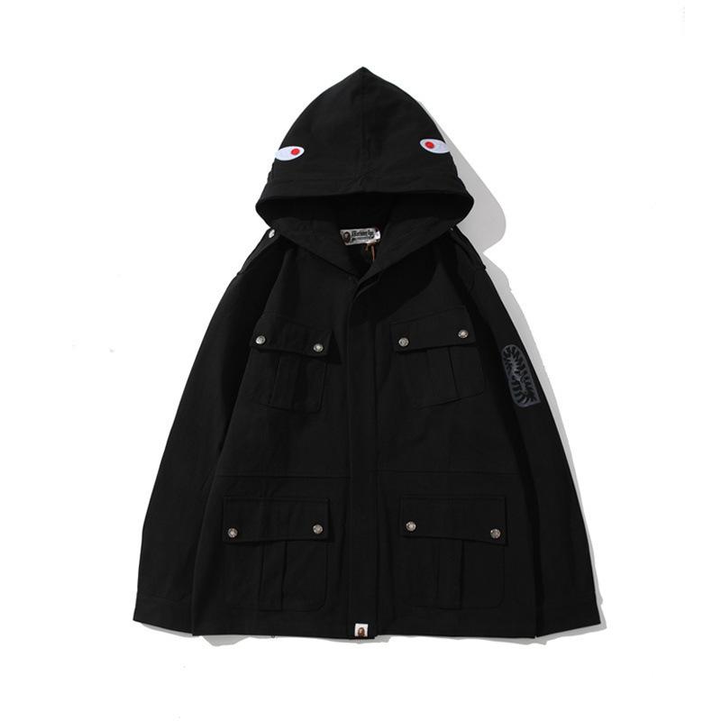 Bathing Ape Hoodie Spring Autumn Men's Solid Color Shark Head Coat Jacket