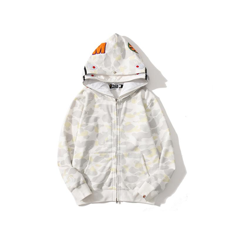 Bathing Ape Hoodie Shark Head Embroidery Luminous Spot Camouflage Double Hood Brushed Hoody Men and Women