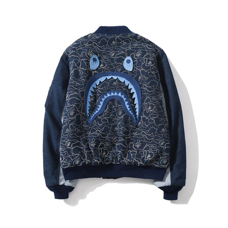 Bathing Ape Coat Denim Washed Cloth Baseball Cotton Coat Jacket Autumn and Winter Teenagers Men and Women