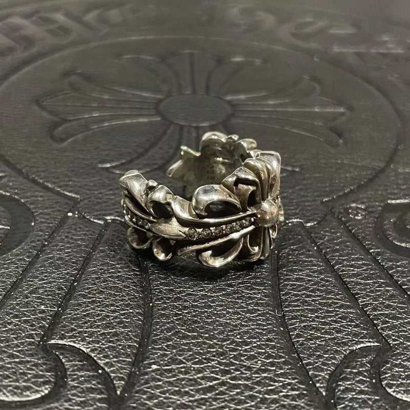 Chrome Heart Ring with Diamonds in White Gold