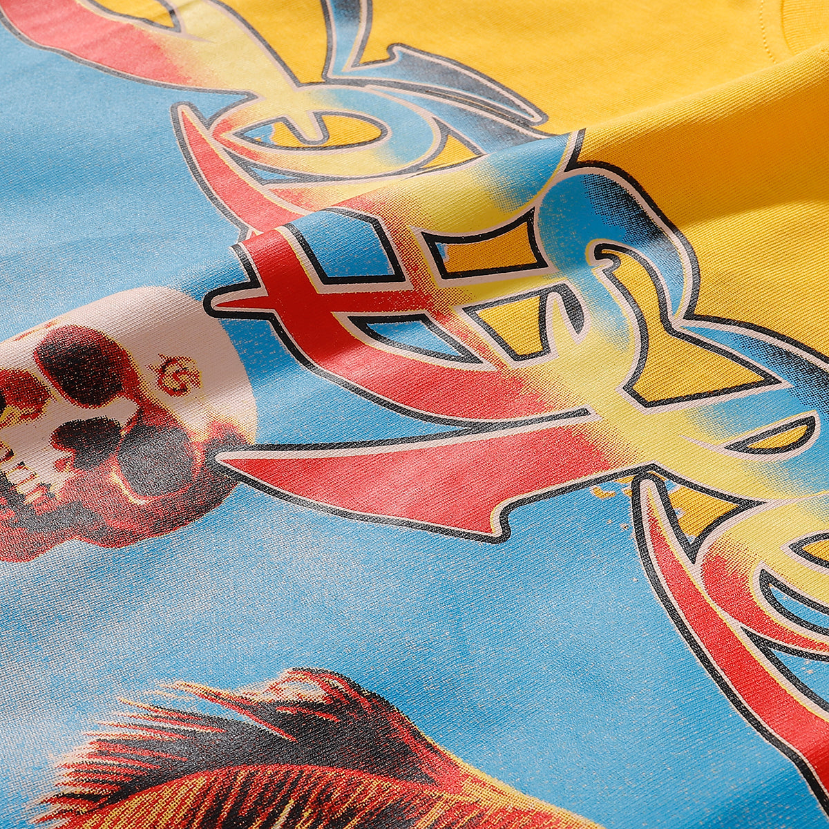 Godspeed T-shirts Beach Skull Surfboard Print Cotton Casual Short Sleeve Men and Women