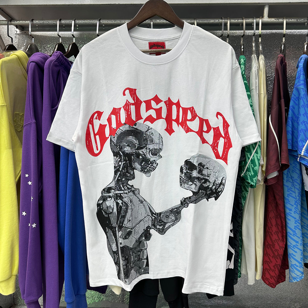 Godspeed T-shirts Technology Gaze Skull Printing Cotton Casual Short Sleeve Men and Women