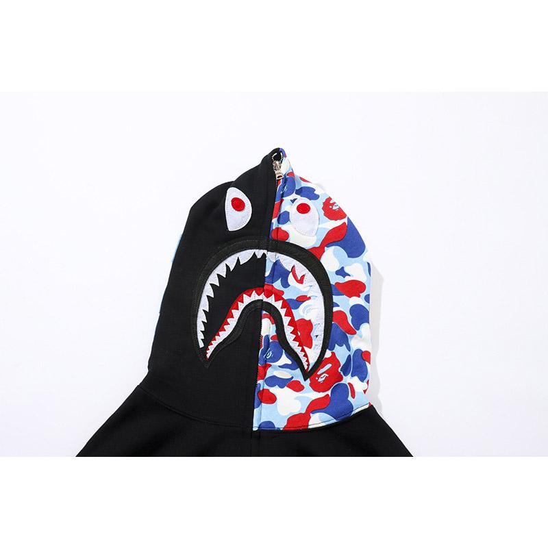 Bathing Ape Hoodie Printed Head Embroidered Green Camouflage Stitching Zipper Sweater Coat Men's Hip Hop
