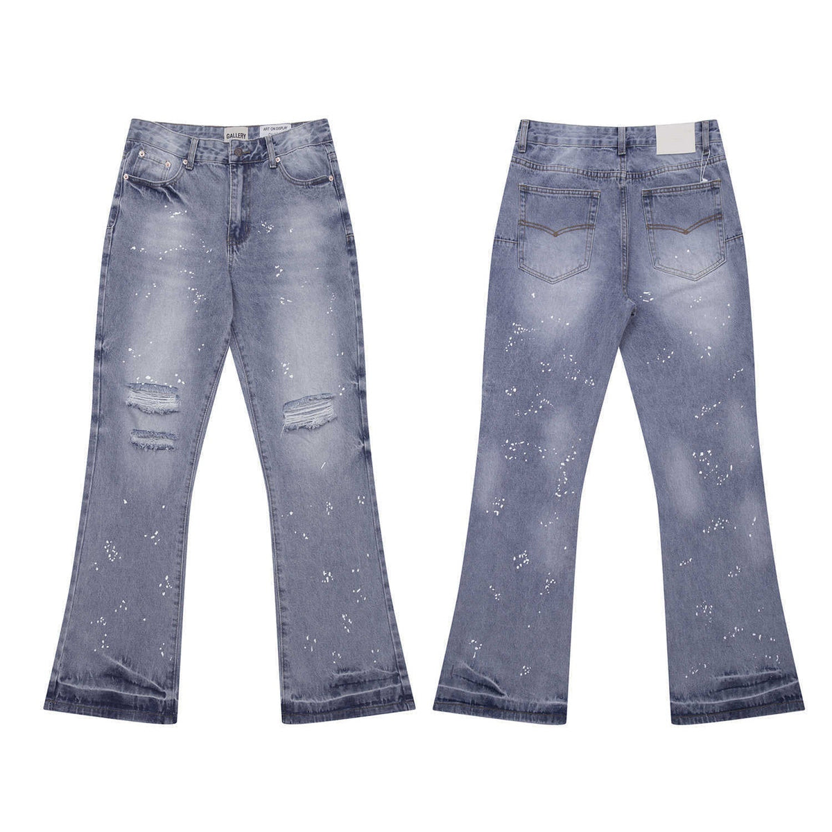 Gallery Dept Jeans with Artistic Ink Splatter and Distressed Flares