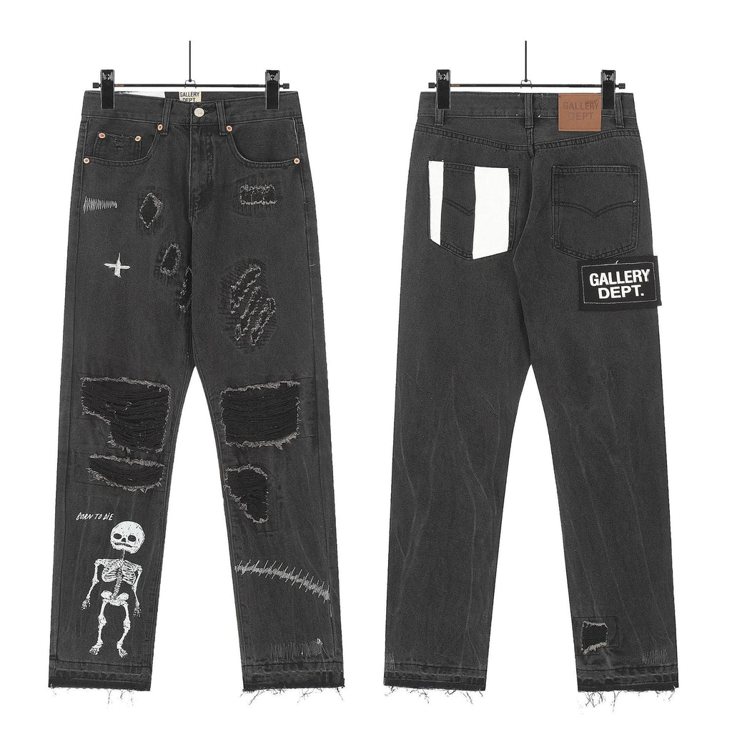 Gallery Dept Jeans Skull Alphabet Patch Heavy Industry Washed Jeans