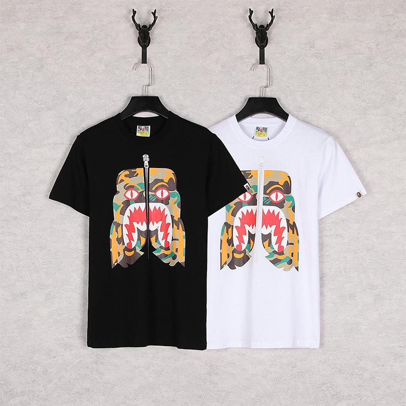 Bathing Ape T-Shirt Summer Zipper Printed Short Sleeve