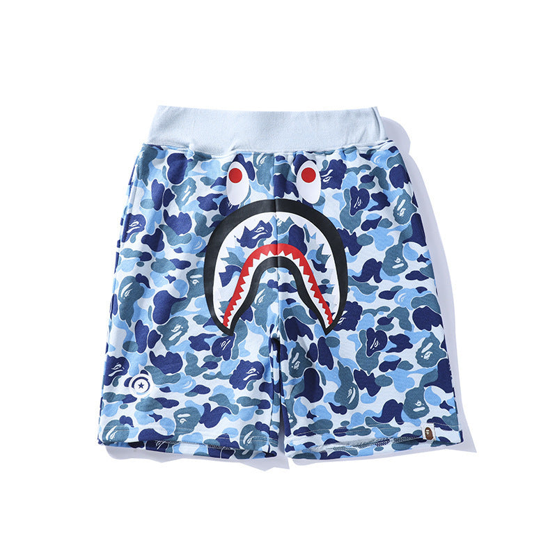 Bathing Ape Shorts Shark Head Camouflage Bottom Pattern Casual Shorts Men's and Women's Fashion Lace Shorts