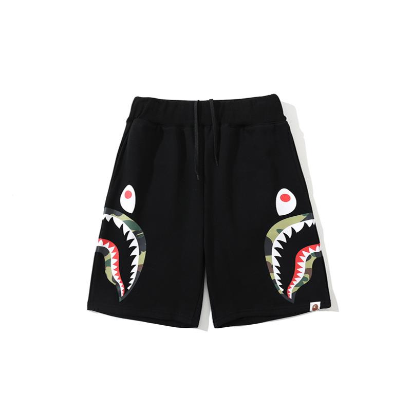 Bathing Ape Shorts Men's Double Camouflage on Side Shark Head Shorts Camouflage Elastic Waist Fifth Pants Middle Pants Fashion Brand Casual Shorts