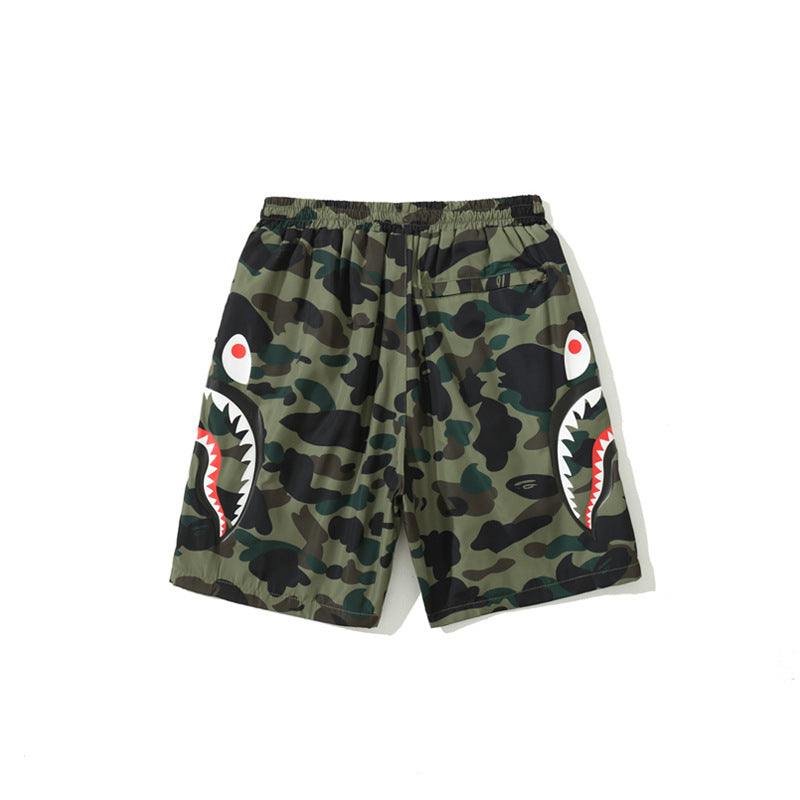 Bathing Ape Shorts Men's Side Double Shark Head Windbreaker Cloth Shorts Elastic Waist Shorts