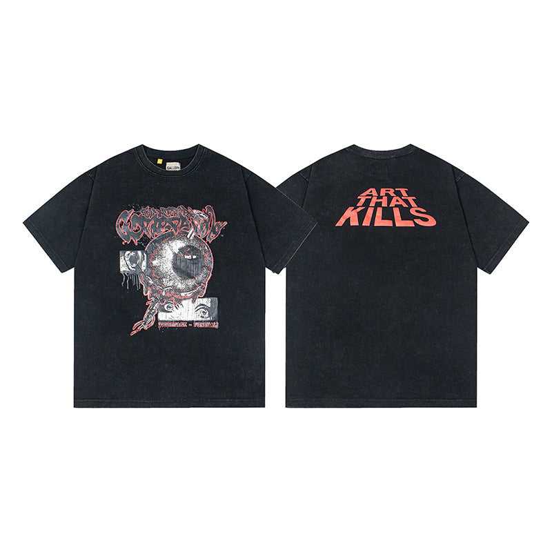 Gallery Dept T-Shirt Letter Pattern Washed Old Short Sleeve T-Shirt