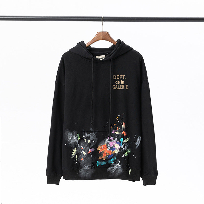 Gallery Dept Hoodie Luo Hand Painted Graffiti Letter Printing Pure Cotton