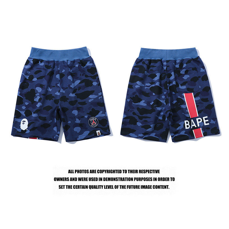 Bathing Ape Shorts Summer Large Size Loose Cropped Pants Camouflage Blue Fashion Shorts