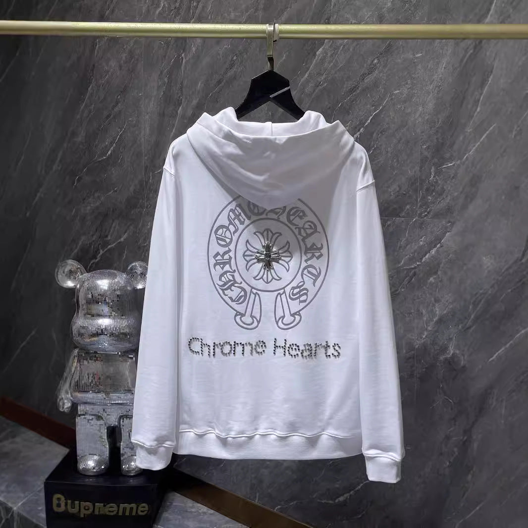 Chrome Heart Hoodie CH Crow Hot Diamond Hand Button Casual Hooded Sweater