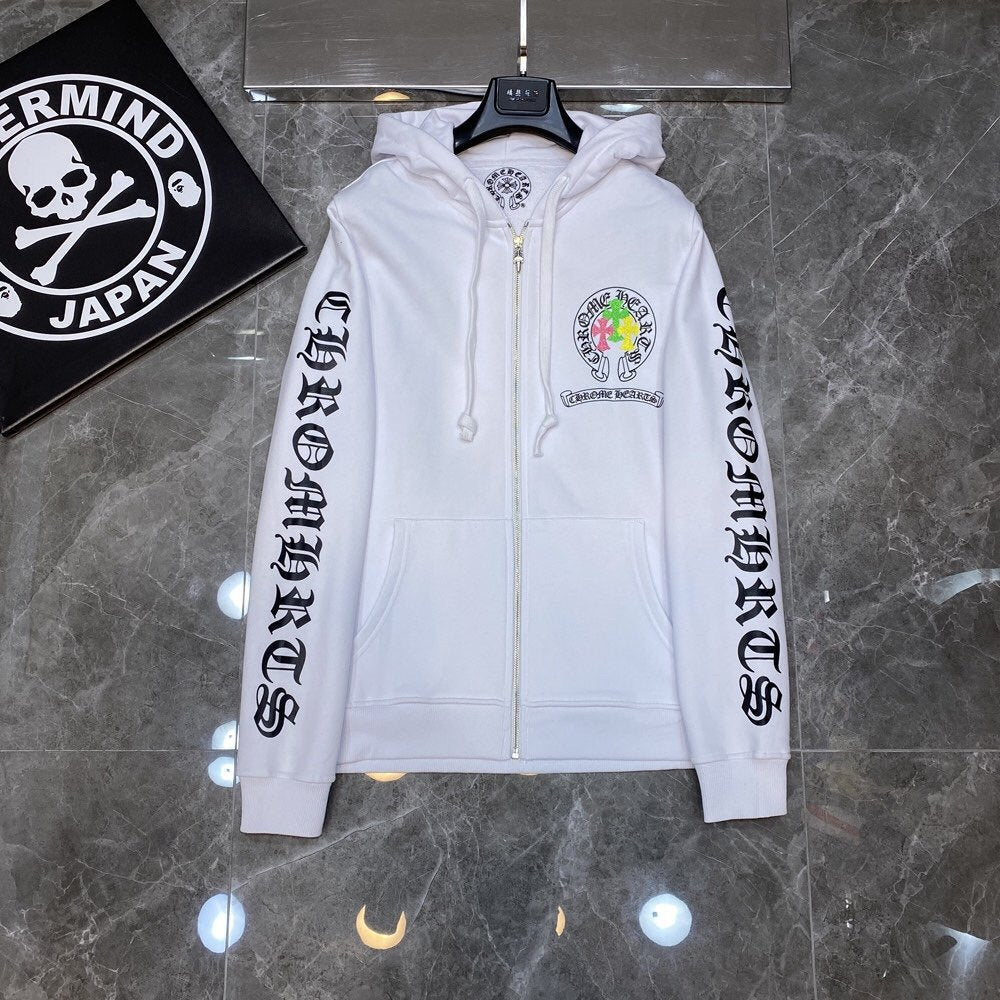 Chrome Heart Hoodie Color Sanskrit Cross Print Casual Hooded Sweater