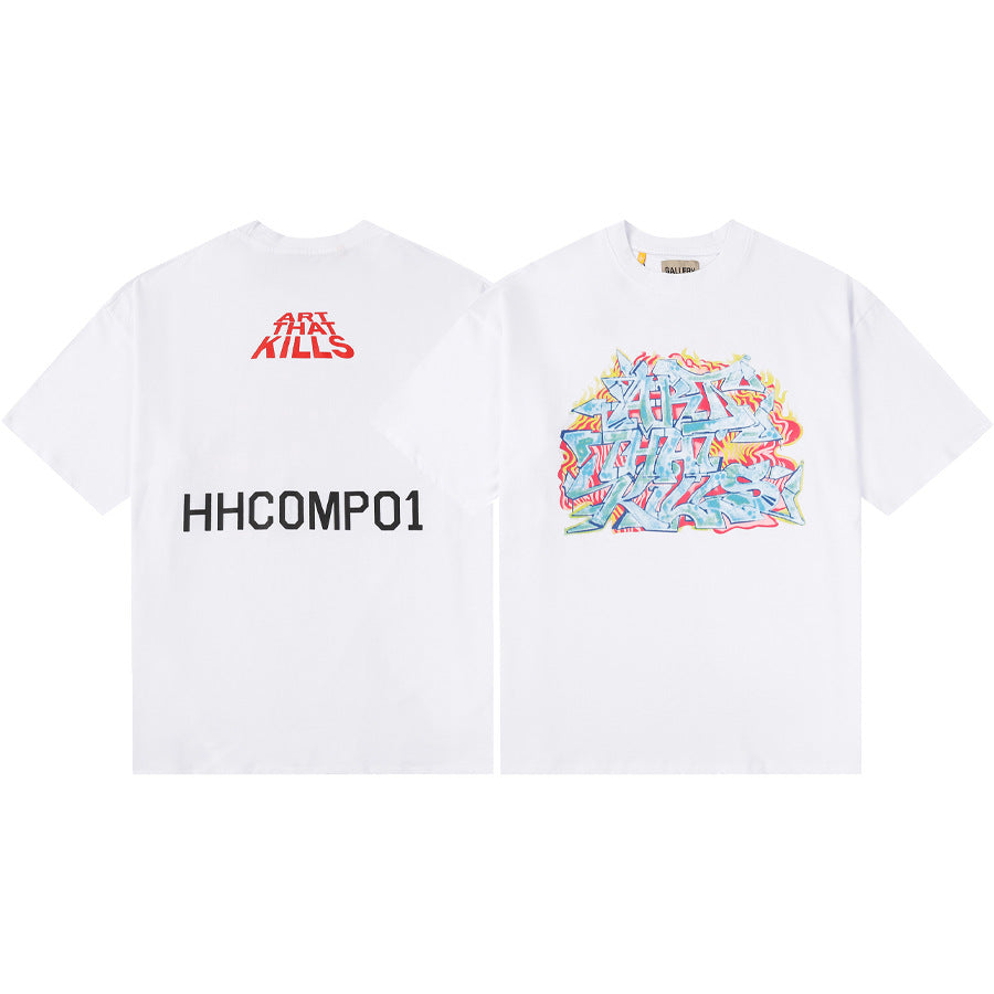 Gallery Dept T-Shirt Hand Painted Ink Splashing Alphabet Washed Retro Short Sleeve T-Shirt