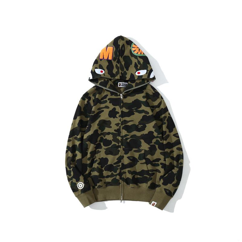 Bathing Ape Hoodie Autumn and Winter Shark Head Terry Sweater Men's and Women's Casual Camouflage Thin Sweater Baggy Coat