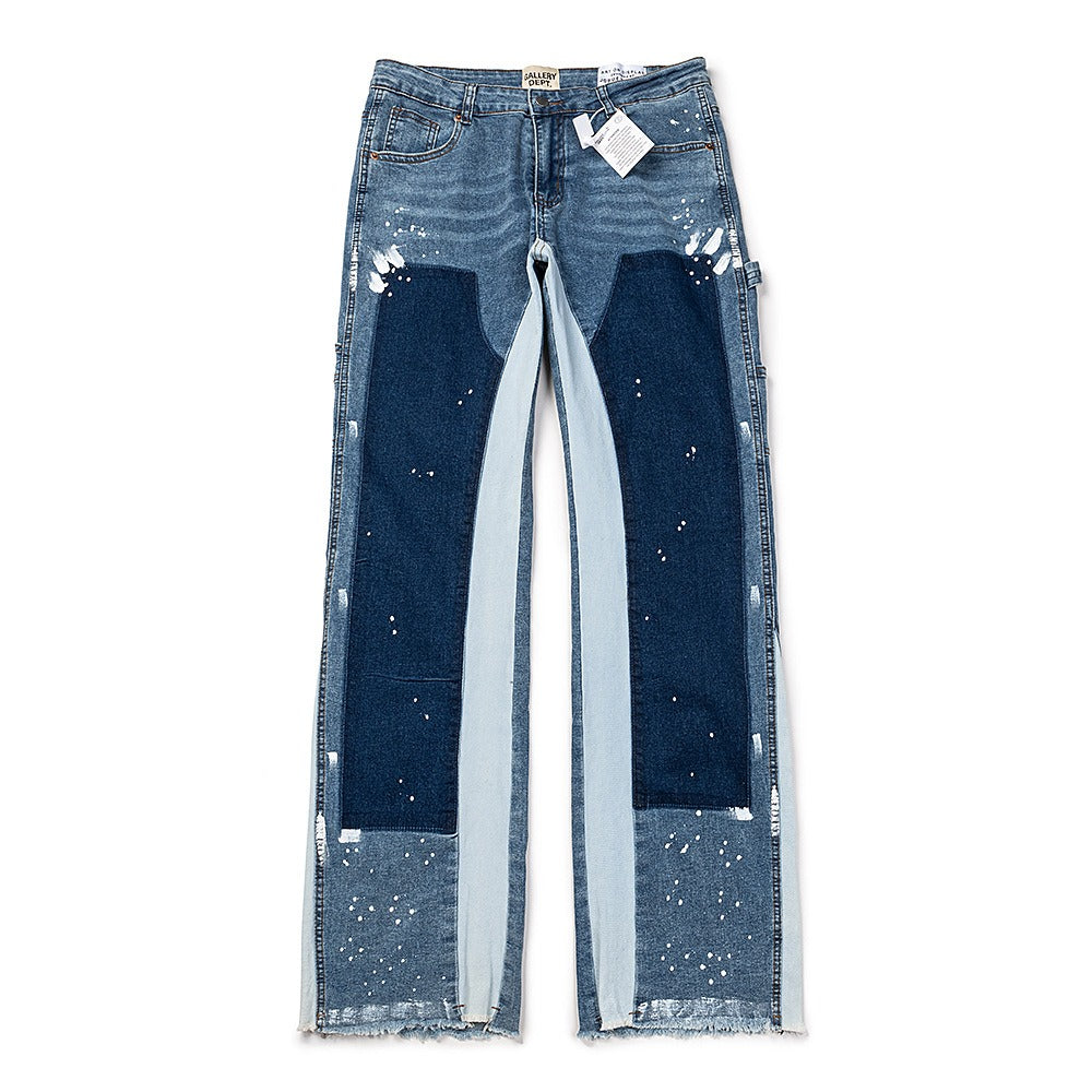 Gallery Dept Jeans handmade ink splashing splicing contrasting color micro-pull denim trousers