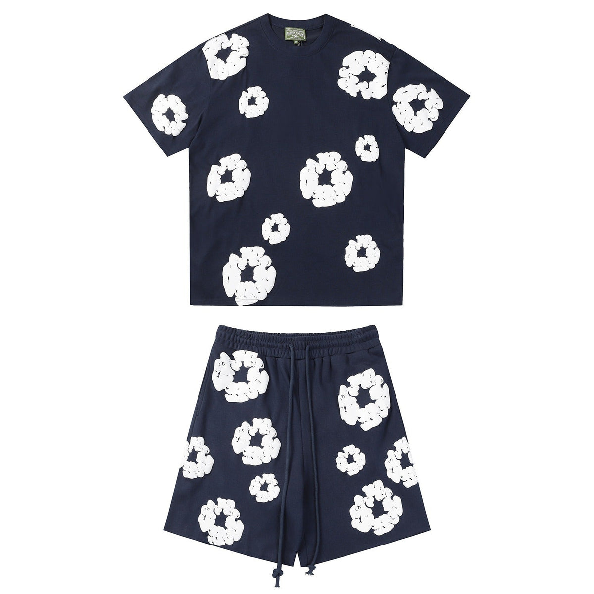 Denim Tears Outfit:T-shirt/Shorts (Separate Purchase Options) Puff Print Short Sleeve T-shirt Loose Couple Shorts Suit