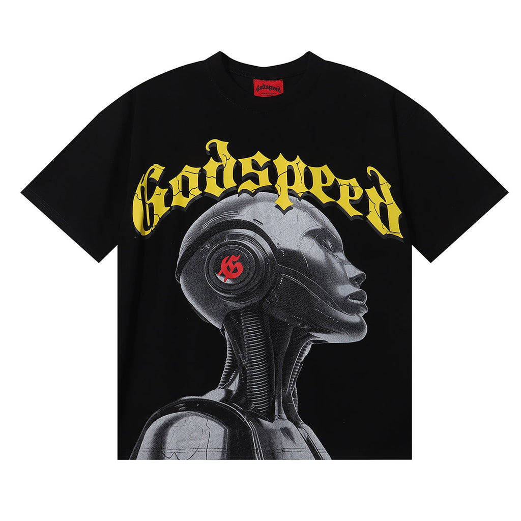 Godspeed T-shirts Technology Robot Printing Cotton Casual Short Sleeve Men and Women