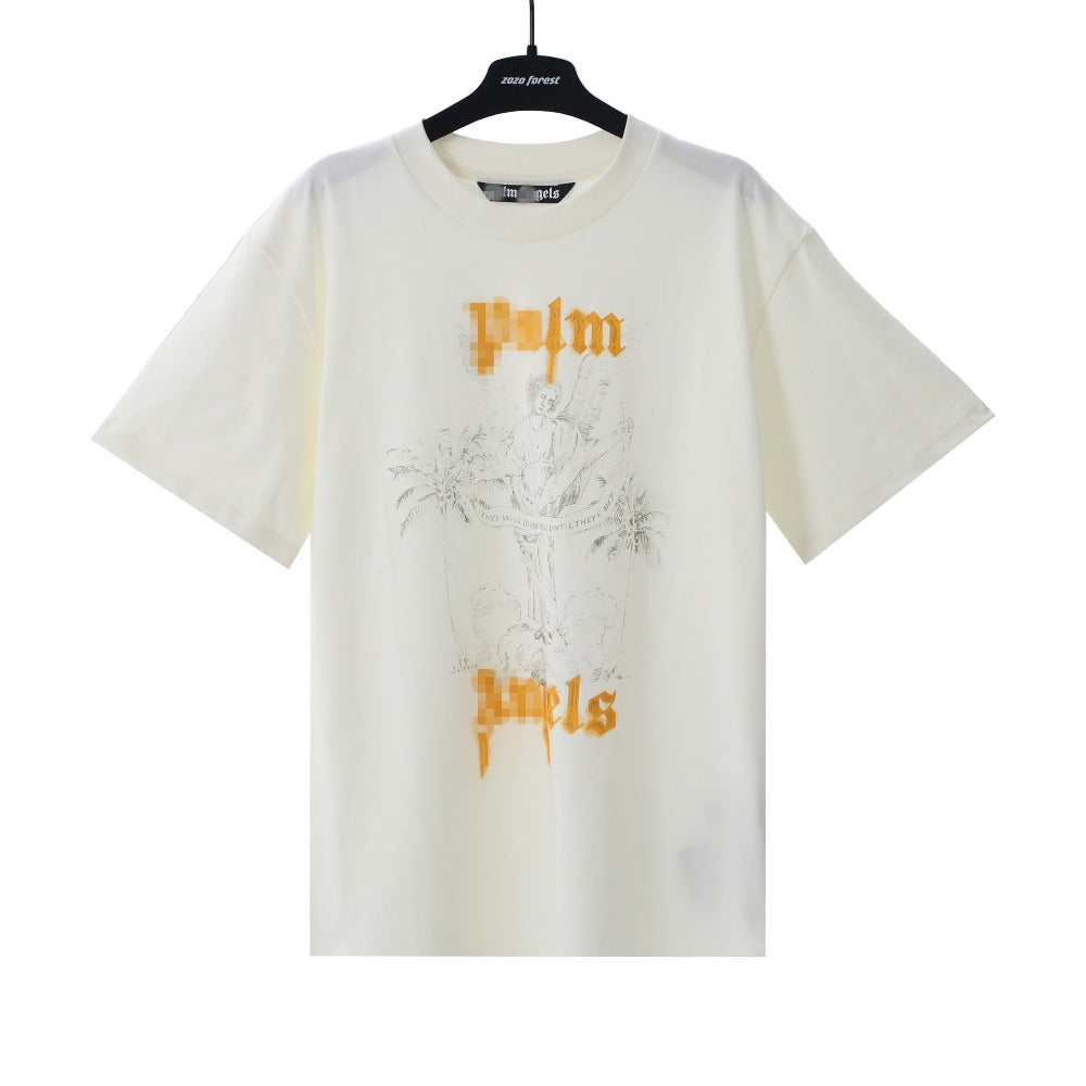Palm Angels T-shirt Vintage Statue Stream Lacquer Foam Letter Short Sleeve T-shirt