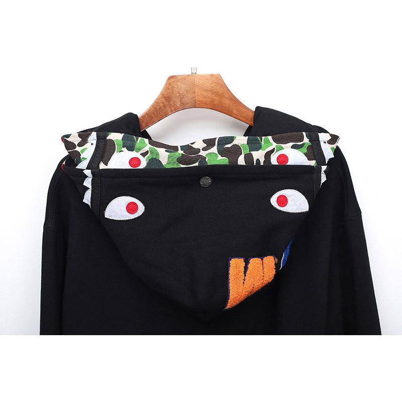 Bathing Ape Hoodie Fall/Winter Double Hood Camouflage Shark Head Zipper Fleece Padded Coat Sweatshirt