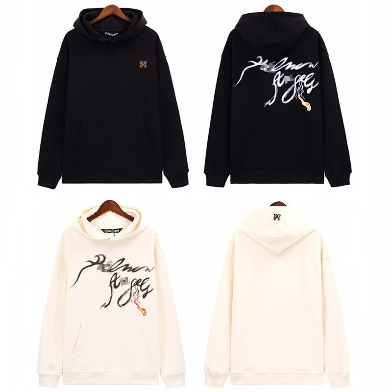 Palm Angels Hoodie Smoke Letter Flame Print Hooded Sweater