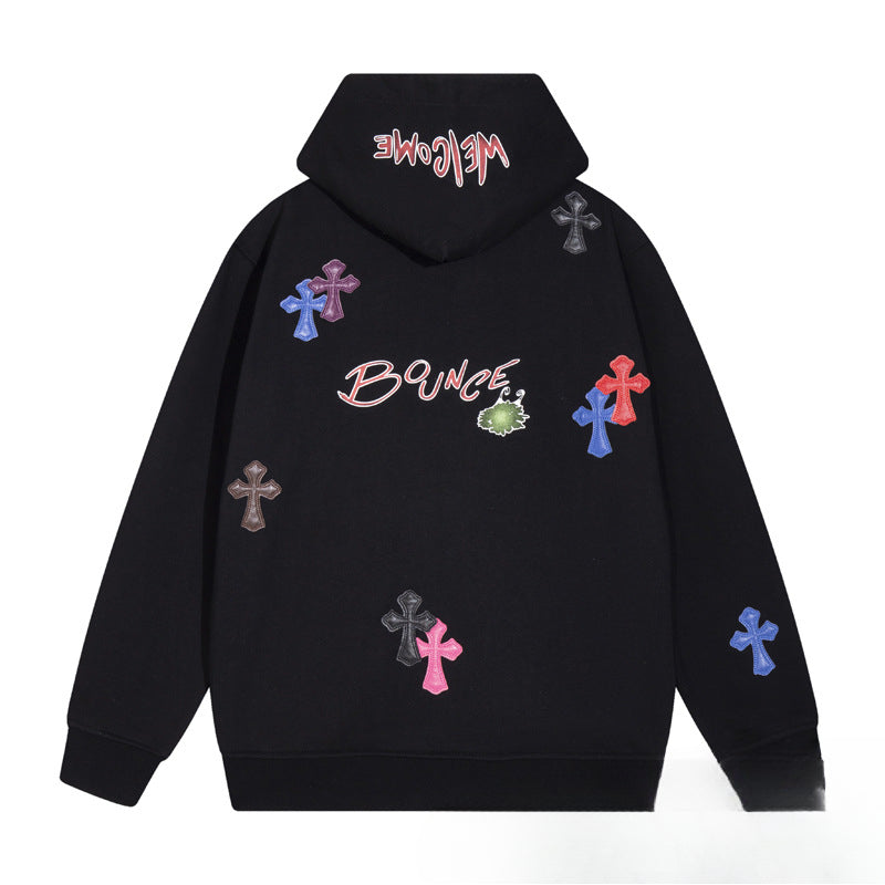 Chrome Heart Hoodie Chrome Hearts Colored Cross Leather Sanskrit Hooded Sweater