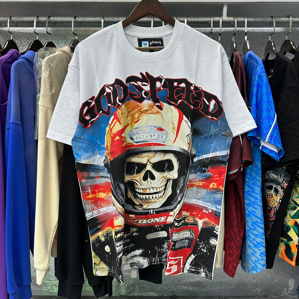 Godspeed T-shirts Skull Astronaut Print Cotton Casual Short Sleeve Men and Women